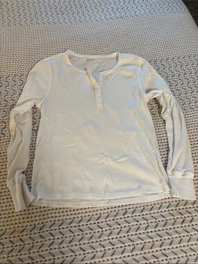Quince White Ribbed Henley Long Sleeve Top